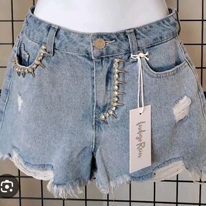 😀 Light Blue Distressed Denim Shorts